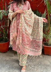 Pink Cotton Block Print Suit & Chanderi Dupatta